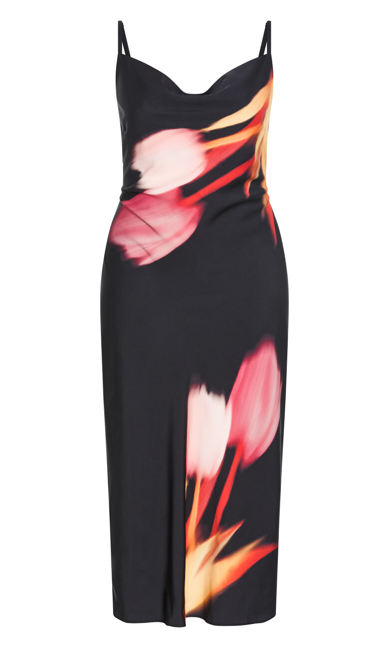 Sienna Print Slip Dress - black