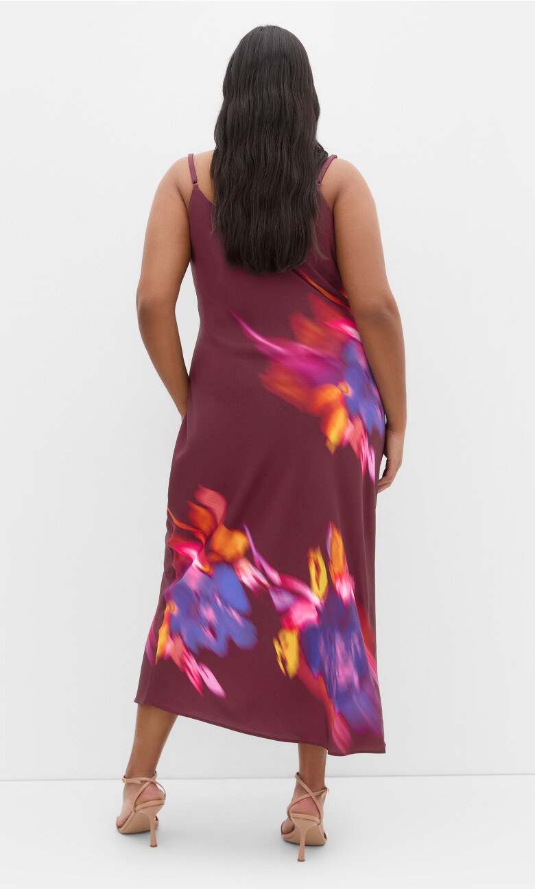 Sienna Print Slip Dress - dark cherry