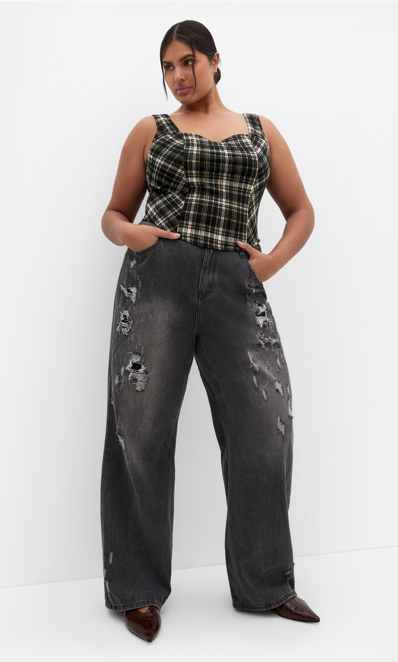 Plus Size Saige Plaid Corset Top - Black