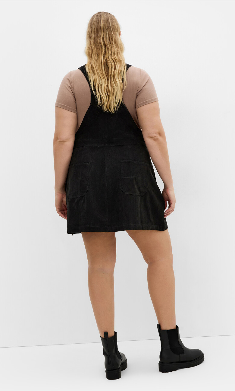 Corduroy Pinafore Short Dress - black