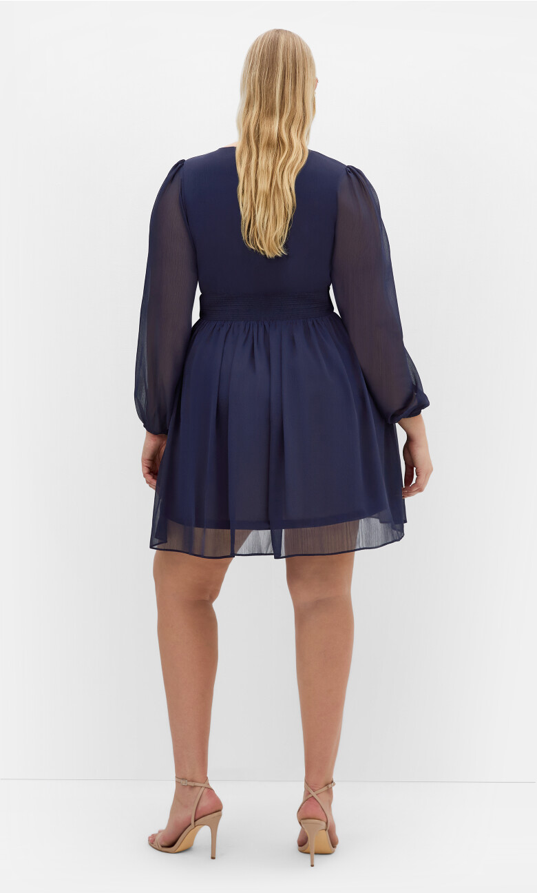 Serina V Neck Mini Dress - navy