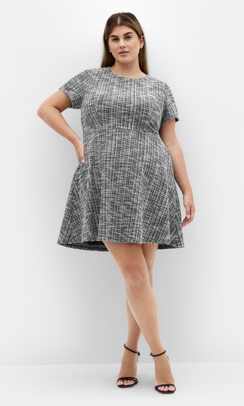 Damia Boucle Mini Dress - black check
