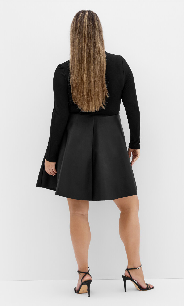 Rosa Faux Leather Skater Dress - black