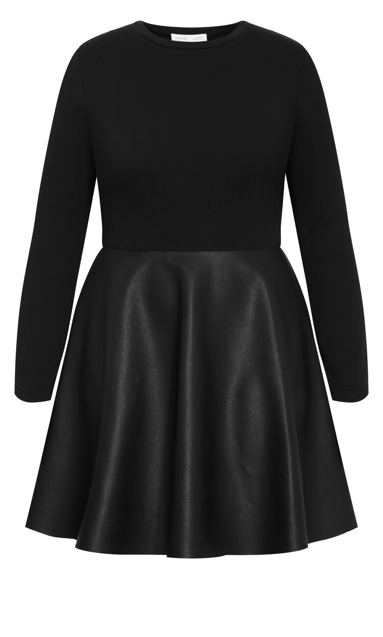 Rosa Faux Leather Skater Dress - black