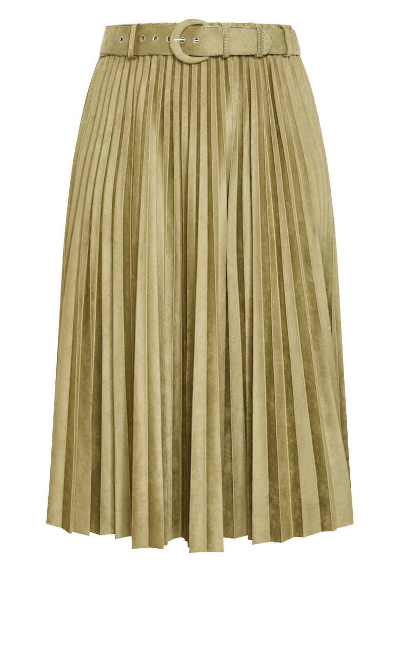 Sueded Pleat Midi Skirt - sage