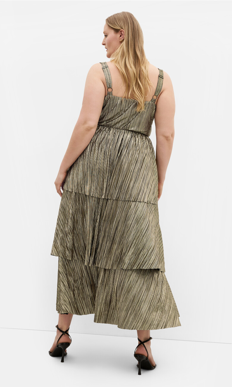 Glamour Metallic Tier Dress - gold