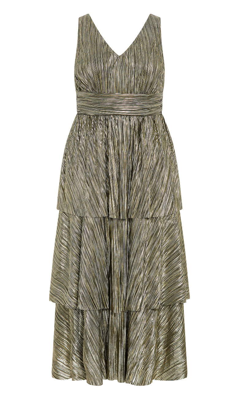 Glamour Metallic Tier Dress - gold