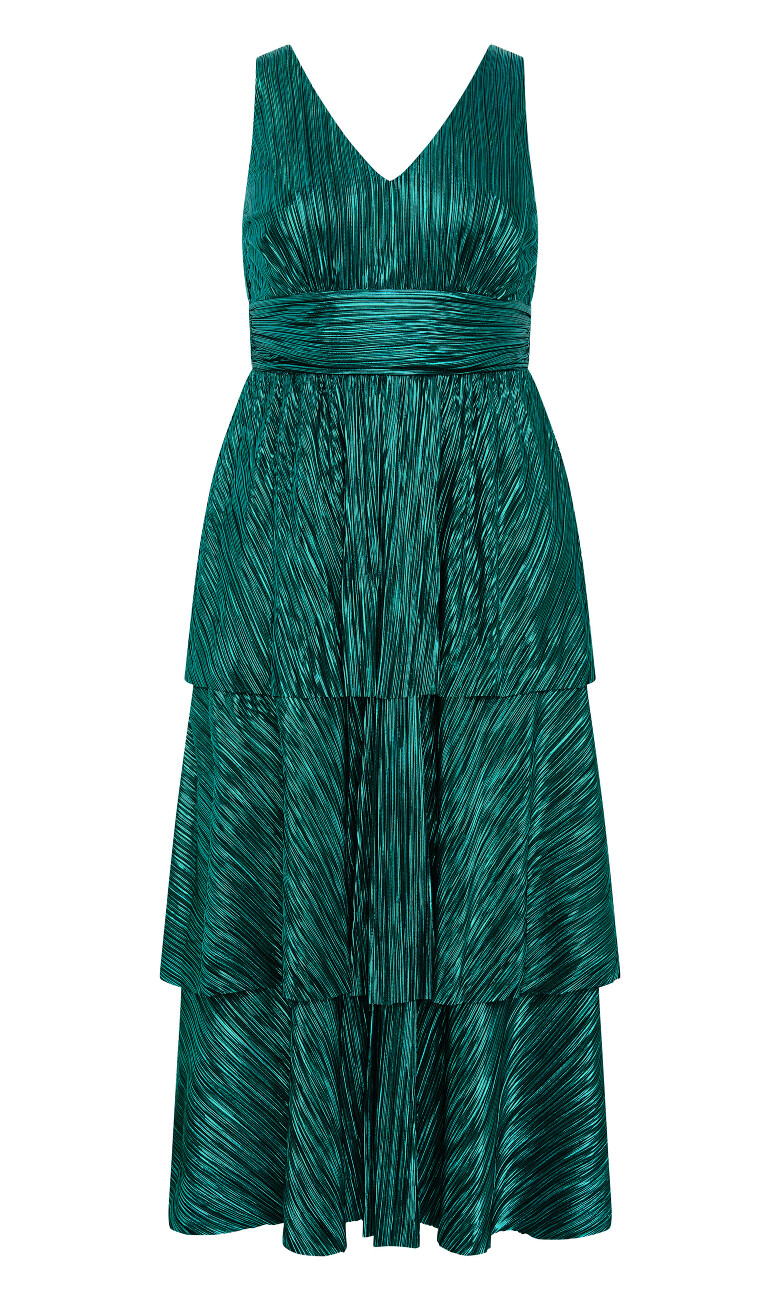 Glamour Metallic Tier Dress - emerald