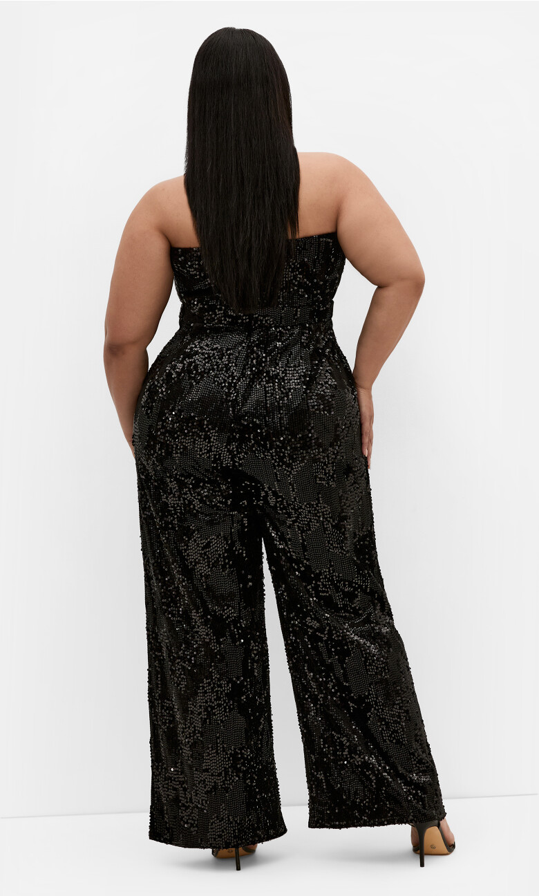 Glimmer Sequin Strapless Jumpsuit - black