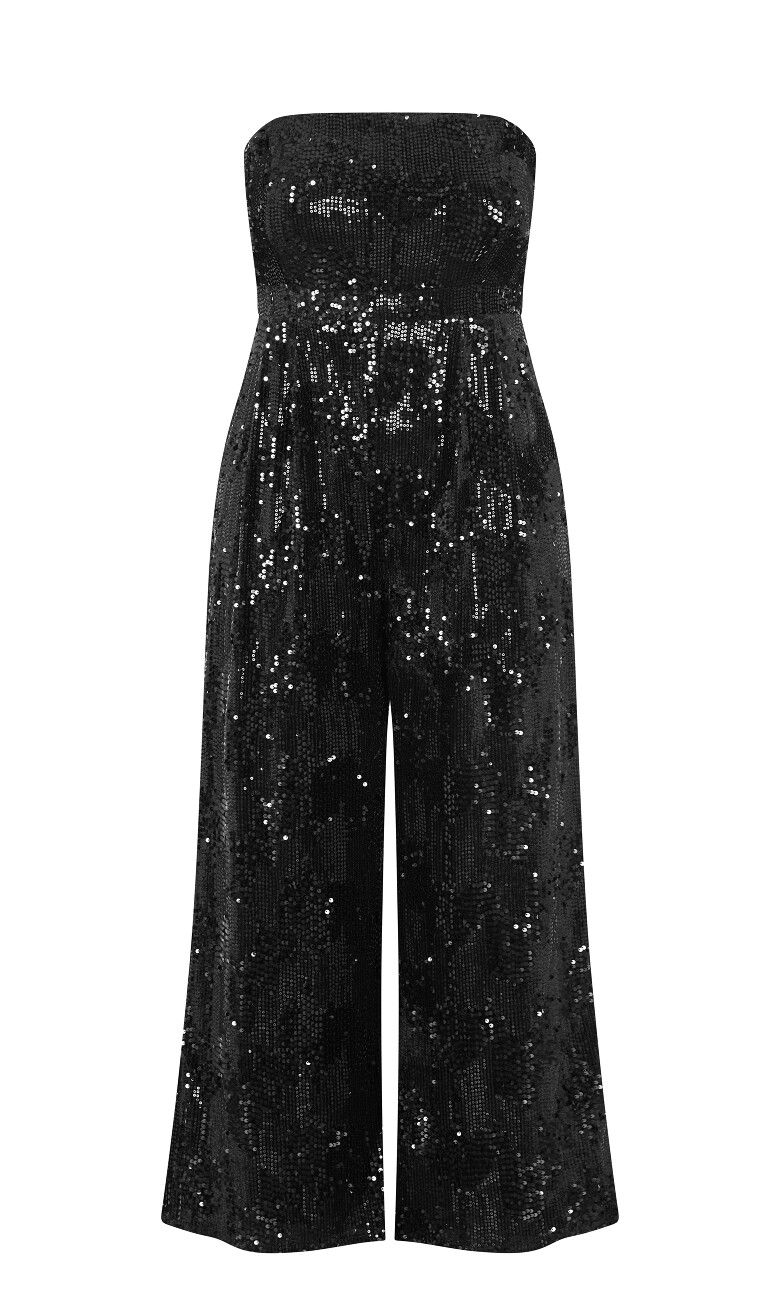Glimmer Sequin Strapless Jumpsuit - black