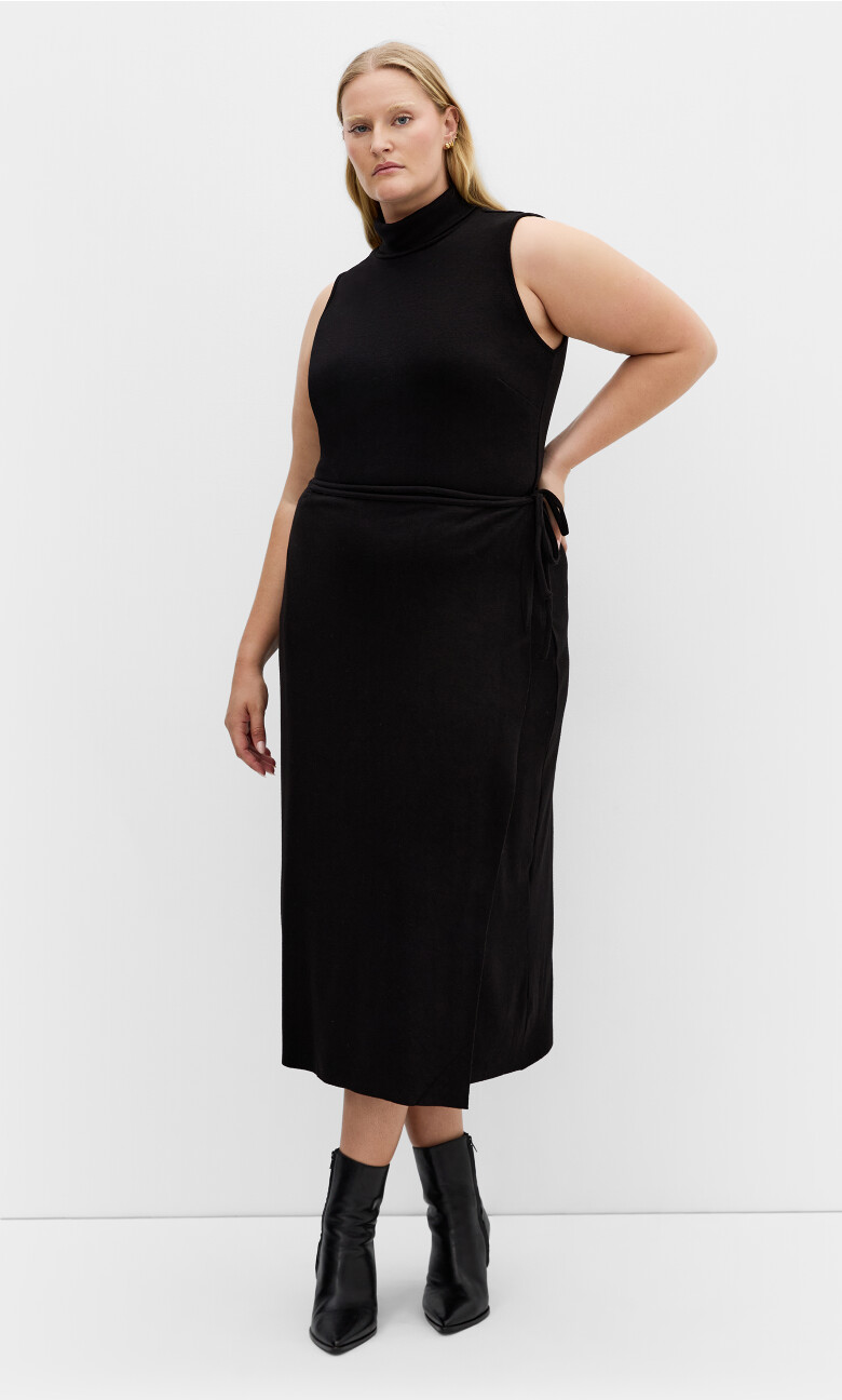 Callie Knit Wrap Midi Skirt - black