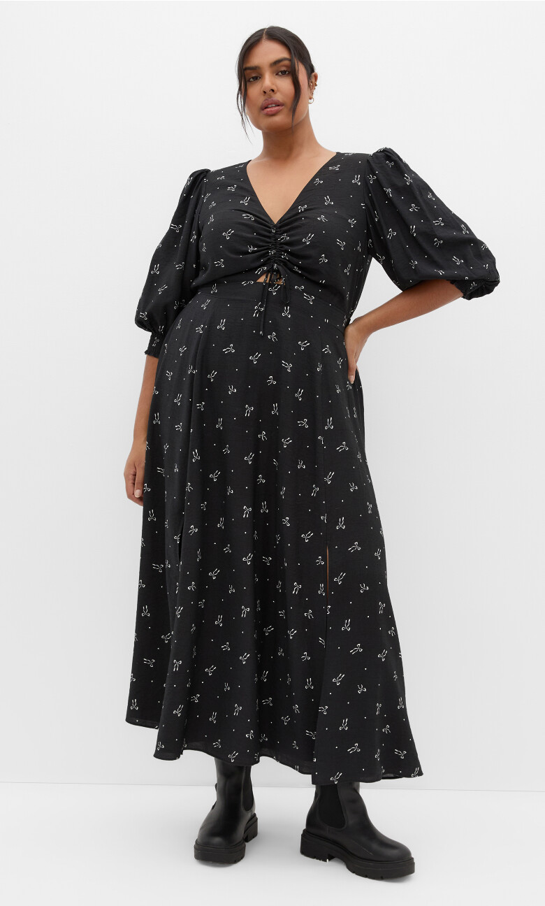 Plus Size Jona Bow Print Maxi Dress - Black