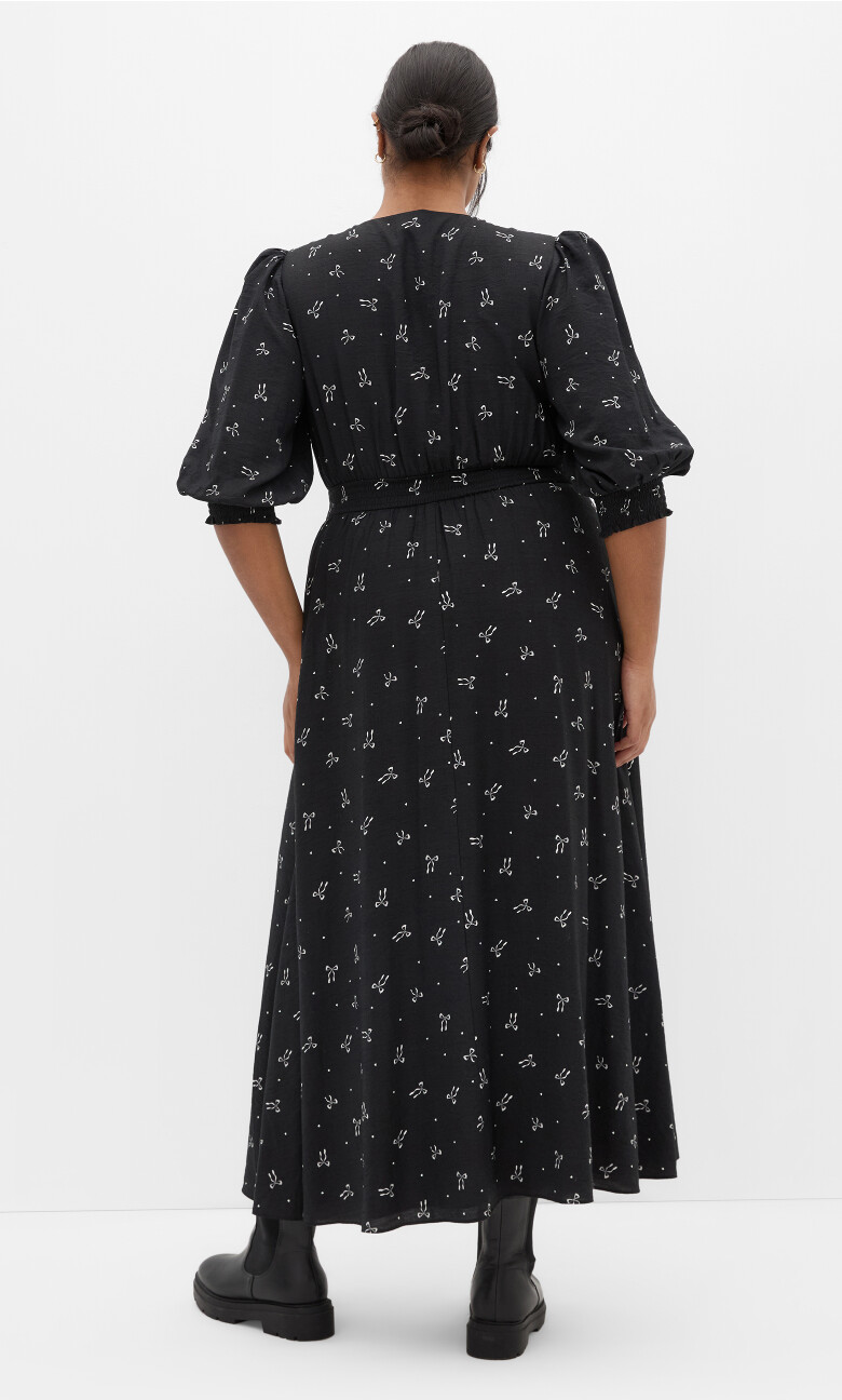 Jona Bow Print Maxi Dress - black