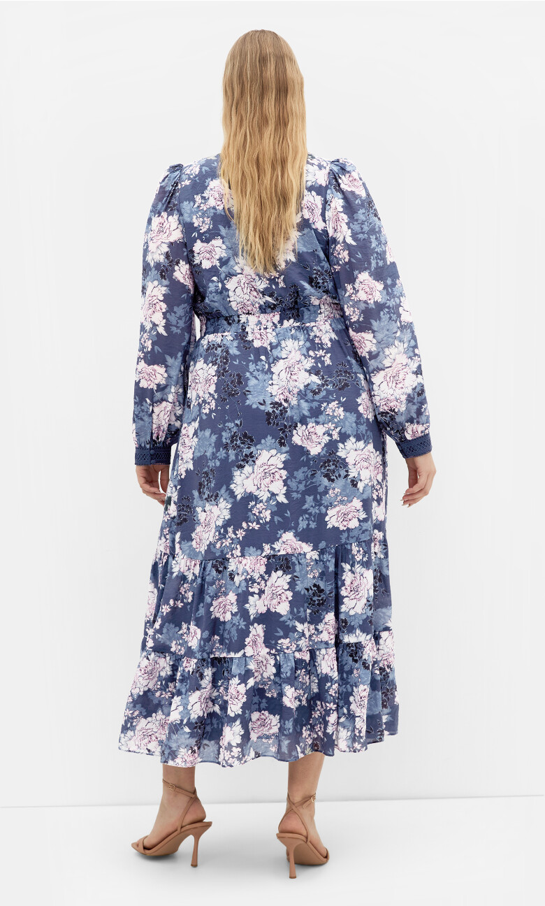 Silver Blossom Maxi Dress - steel blue