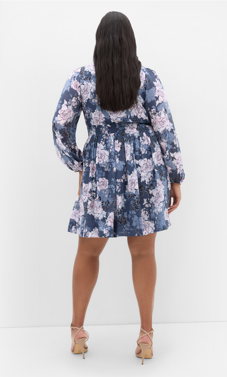 Silver Blossom Mini Dress - steel blue