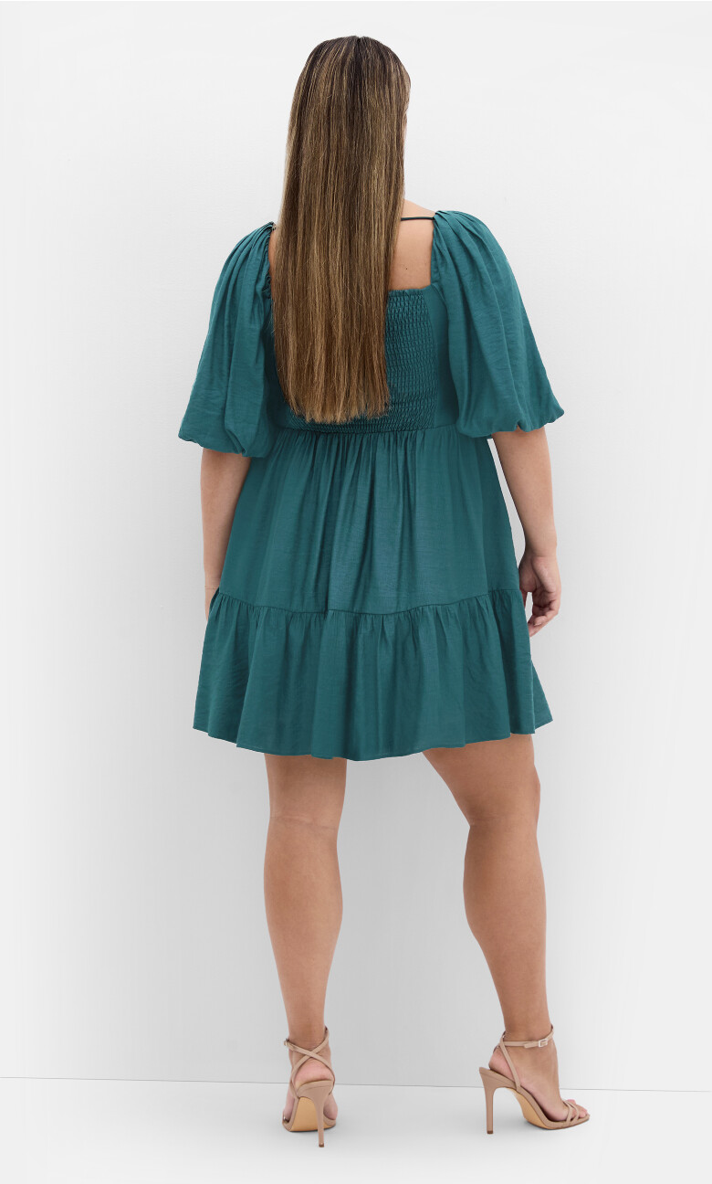 Mindy Babydoll Mini Dress - evergreen