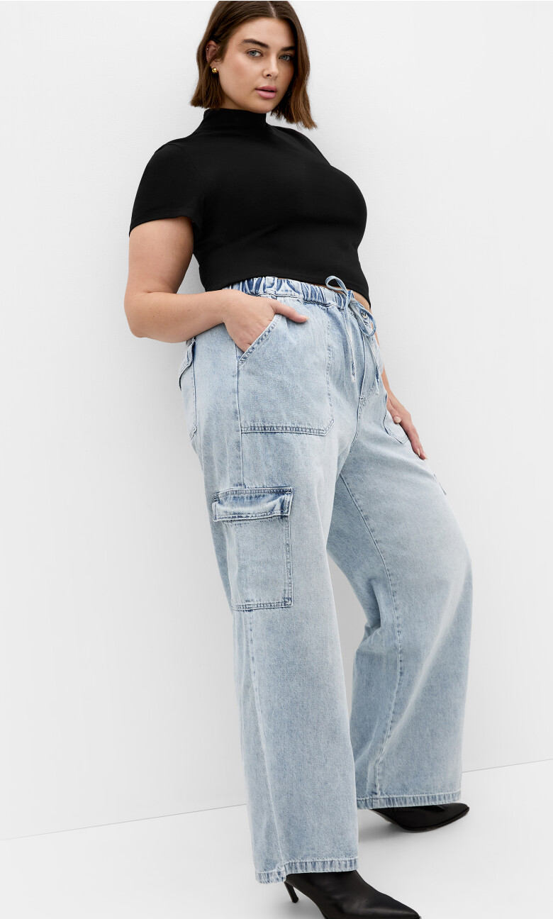 Harley Fit Remi Wide Leg Cargo Jean - light wash