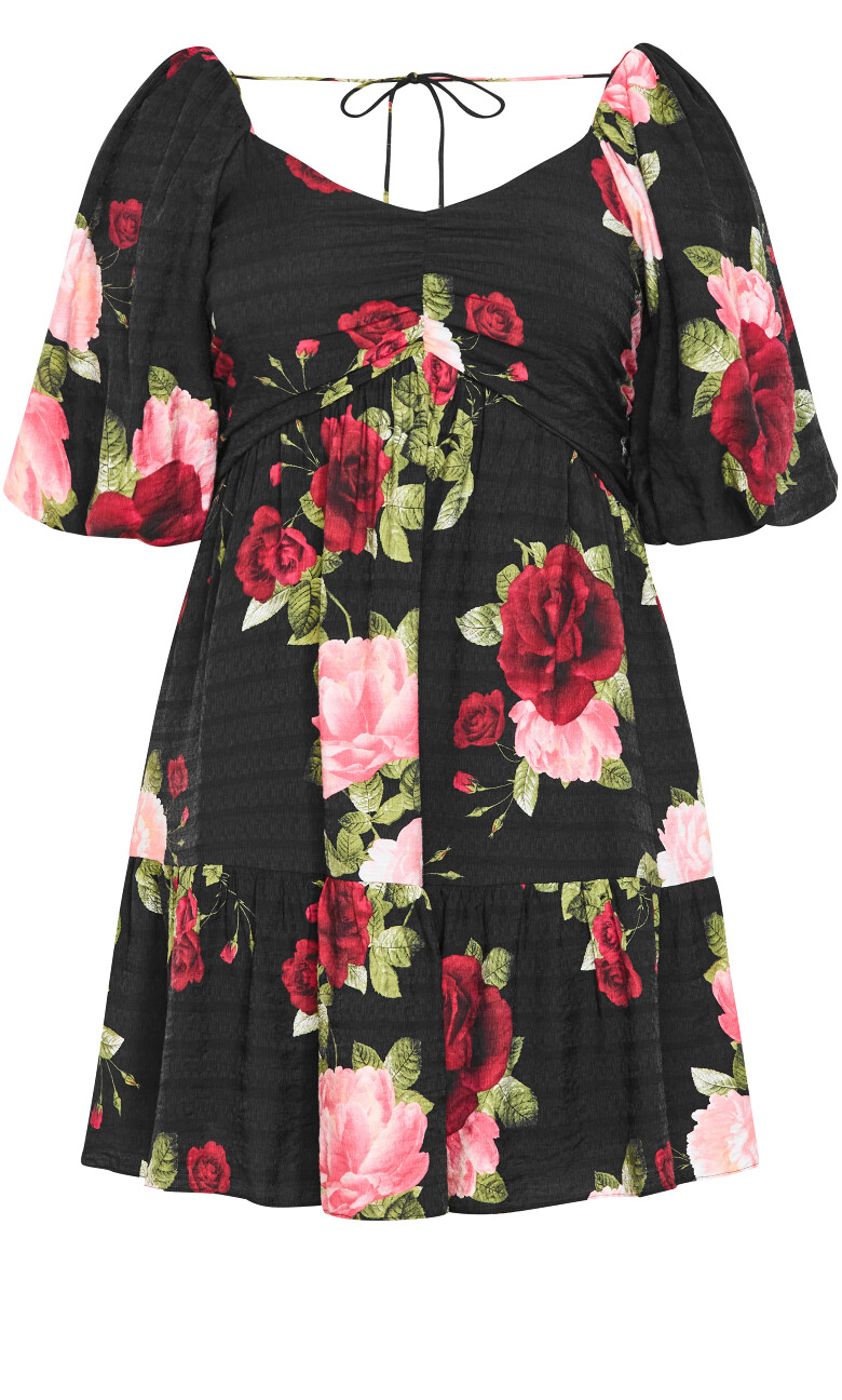 Mindy Print Babydoll Mini Dress - black