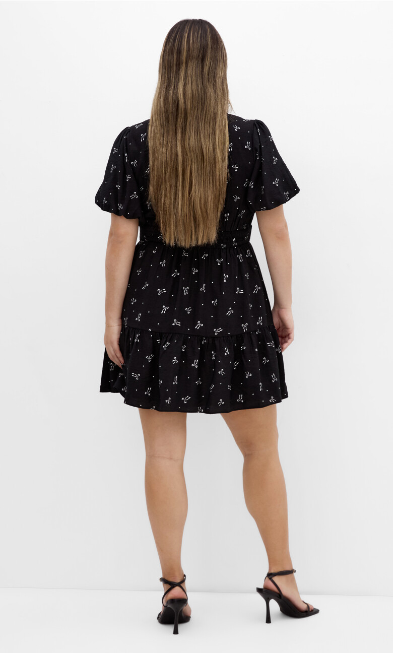 Daphne Bow Print Mini Dress - black