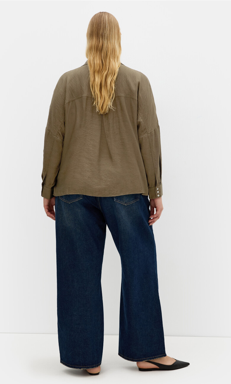 Crop Long Sleeve Shirt - khaki