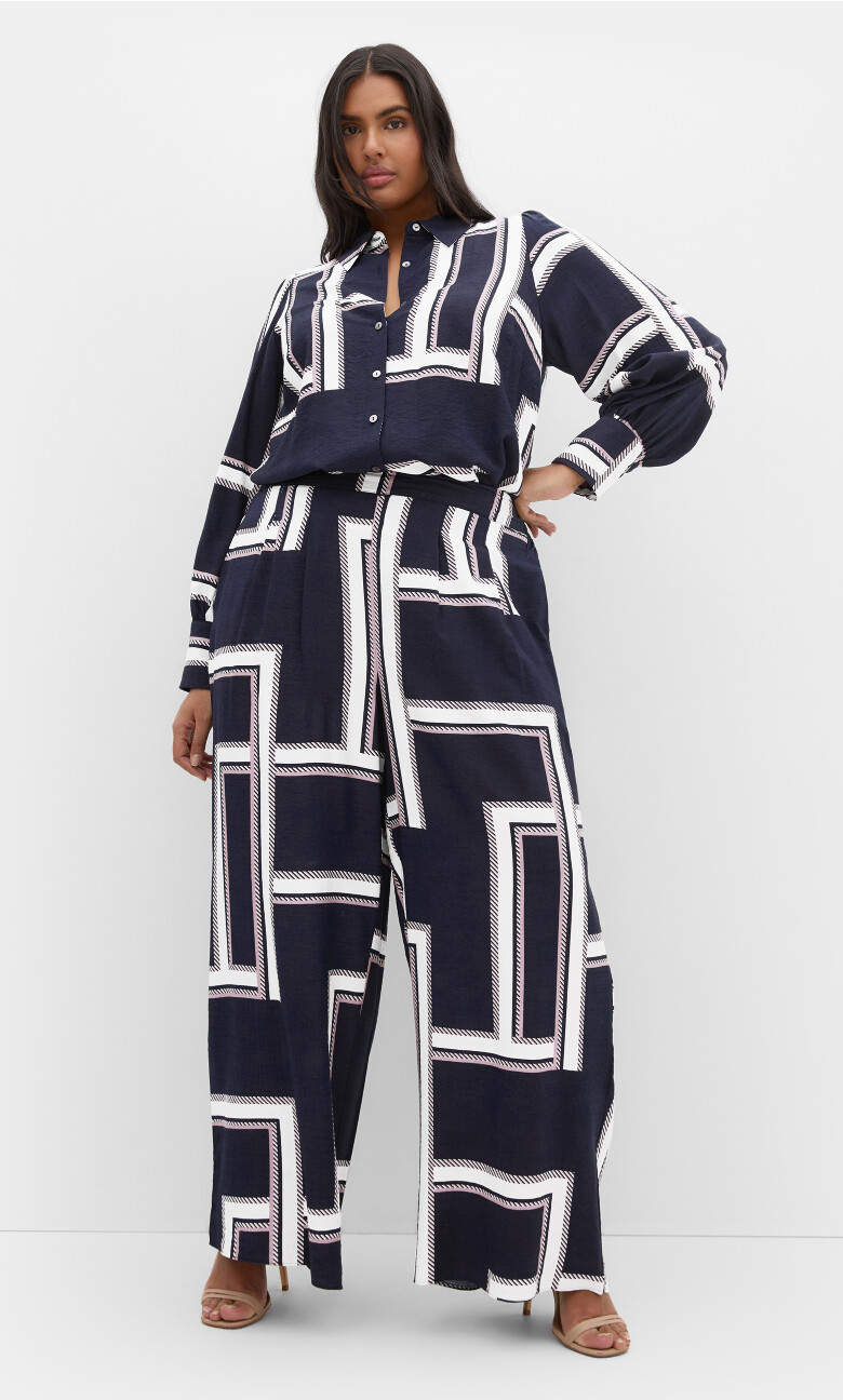 Plus Size Kinsley Print Wide Leg Pant - Navy