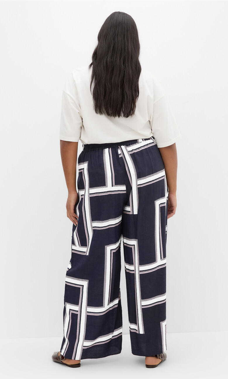 Hallie Print Wide Leg Pant - navy