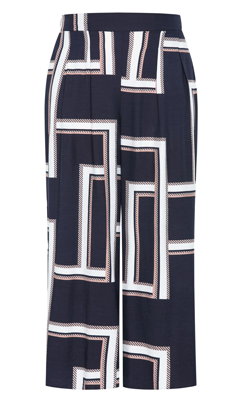 Hallie Print Wide Leg Pant - navy