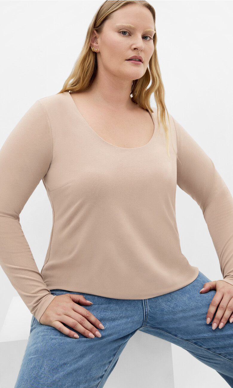 Plus Size Liz Scoop Top - stone