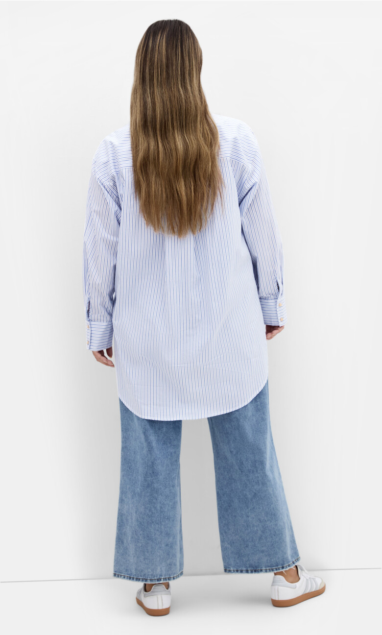 Lana Stripe Cotton Longline Shirt - white