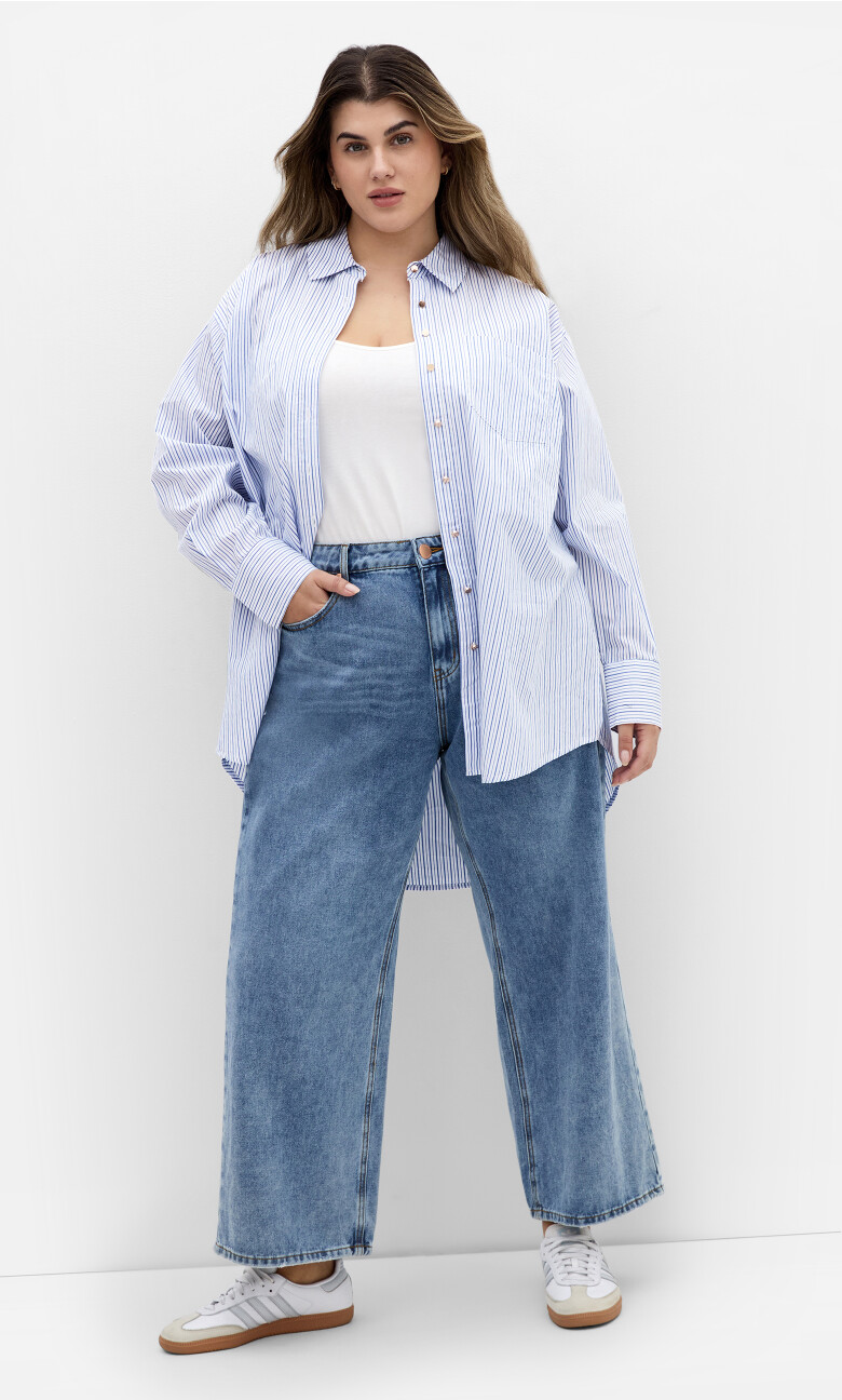 Plus Size Lana Stripe Cotton Longline Shirt - white