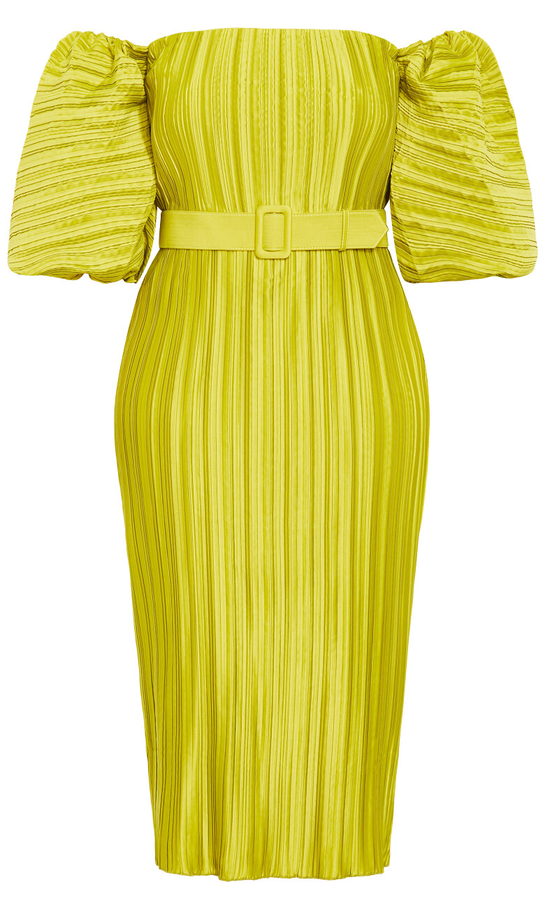 Krista Pleat Midi Dress - chartreuse