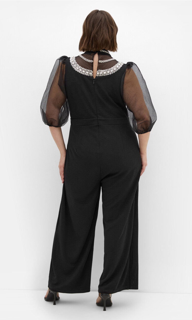 Phoenix Sheer Sleeve Jumpsuit - black