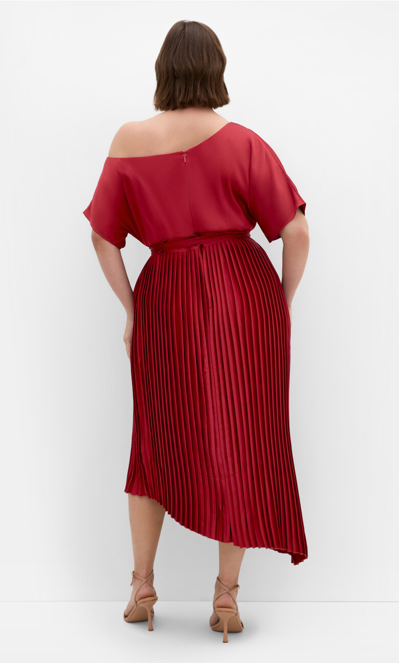 Payton Pleat Midi Dress - currant