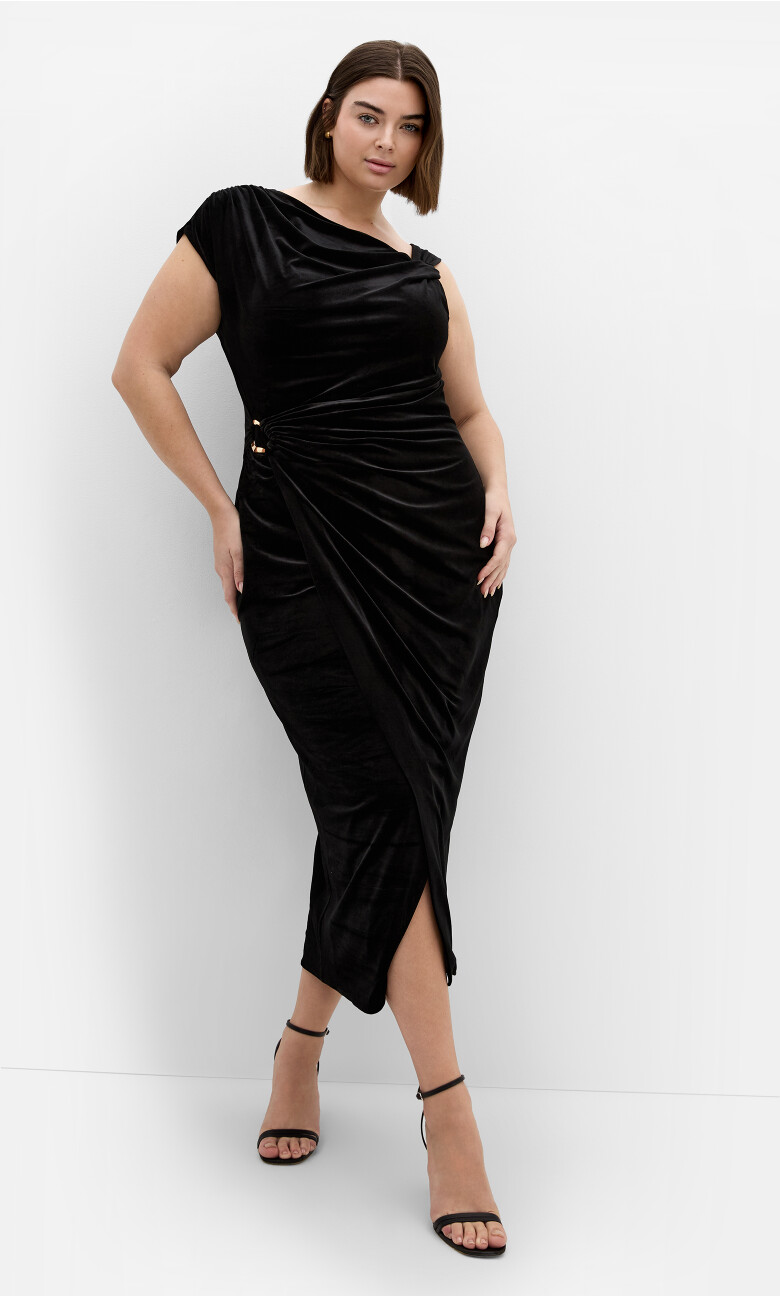 Plus Size Vivi Velour Midi Dress - black