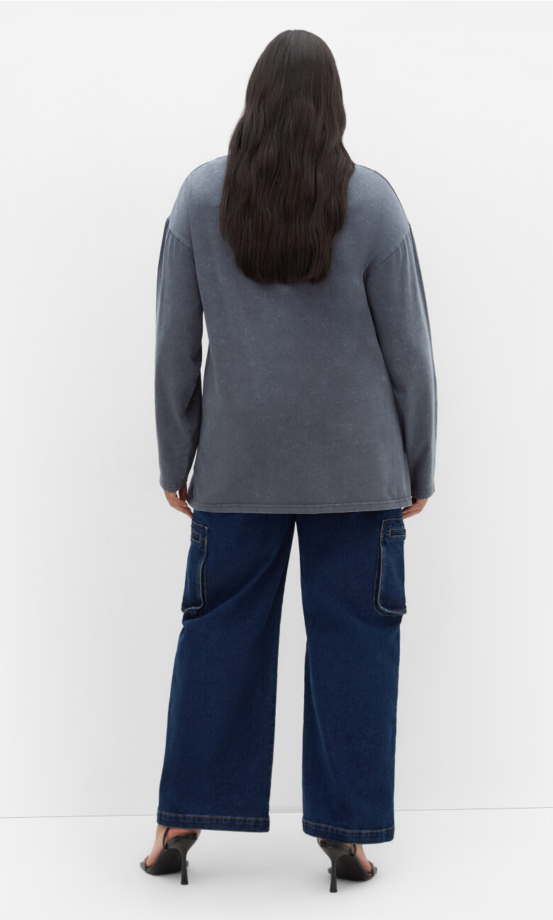 Casey Long Sleeve Cotton Tee - charcoal wash