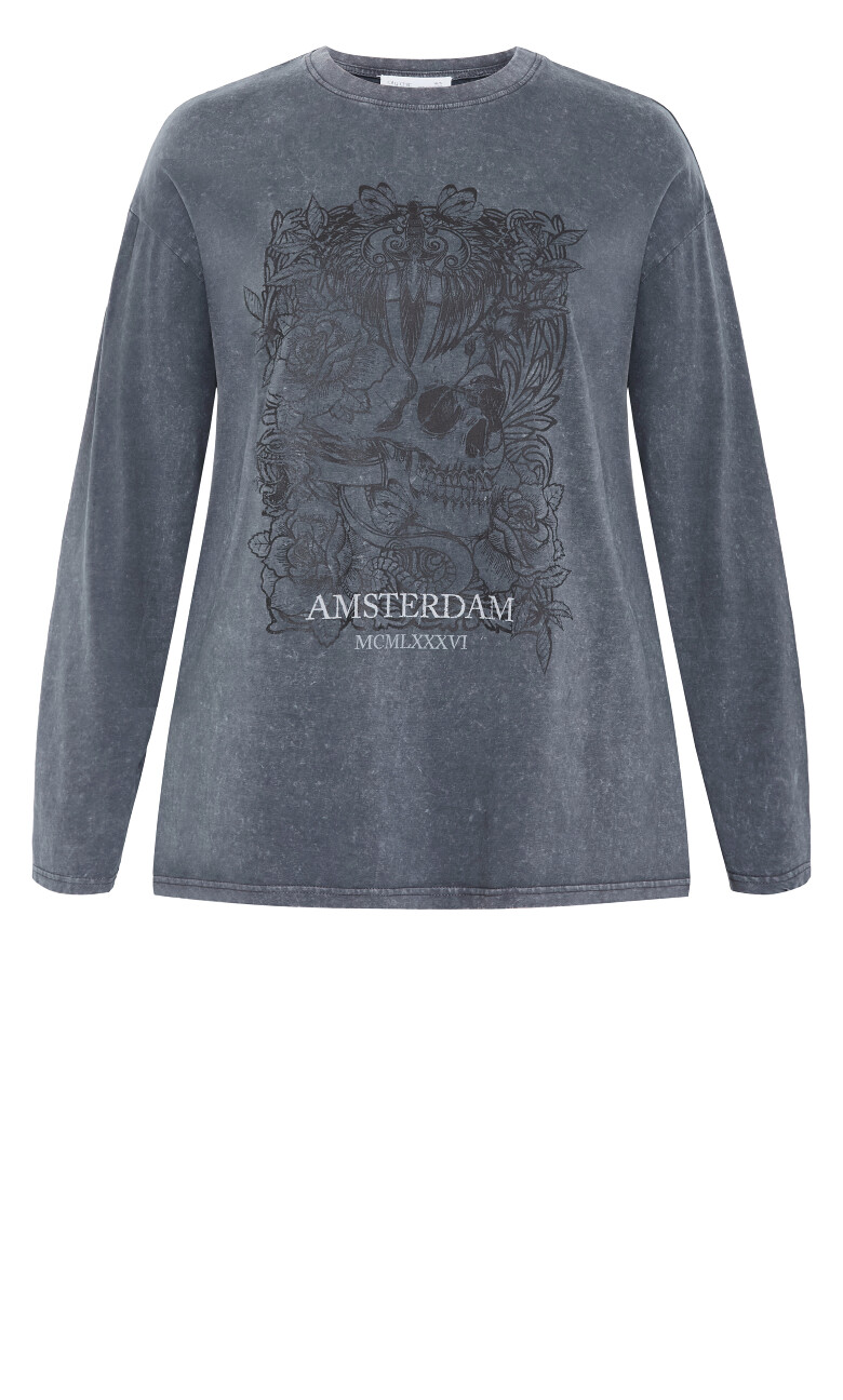 Casey Long Sleeve Cotton Tee - charcoal wash