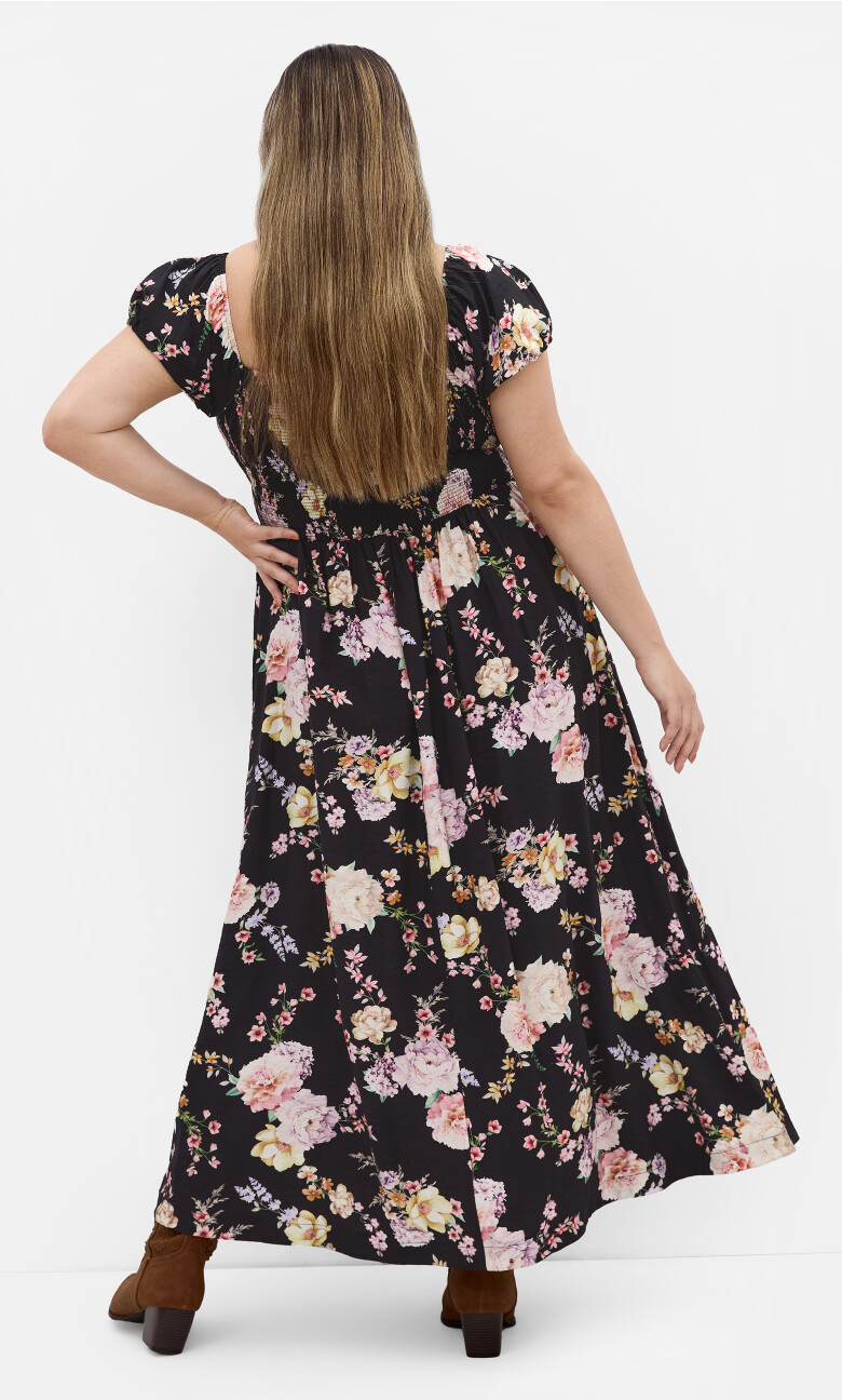 Abbigail Floral Print Maxi Dress - black