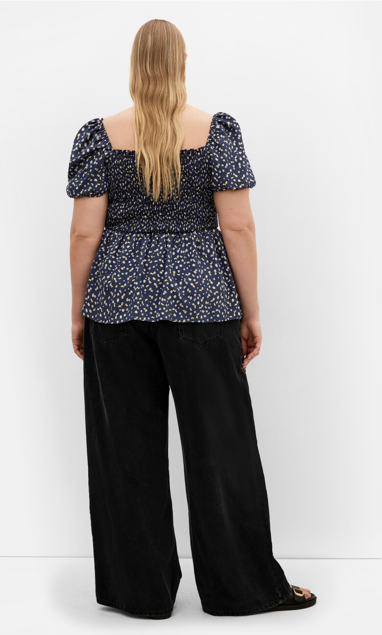 Azure Shirred Print Top - navy