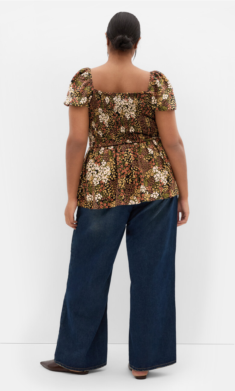 Azure Shirred Print Top - mocha