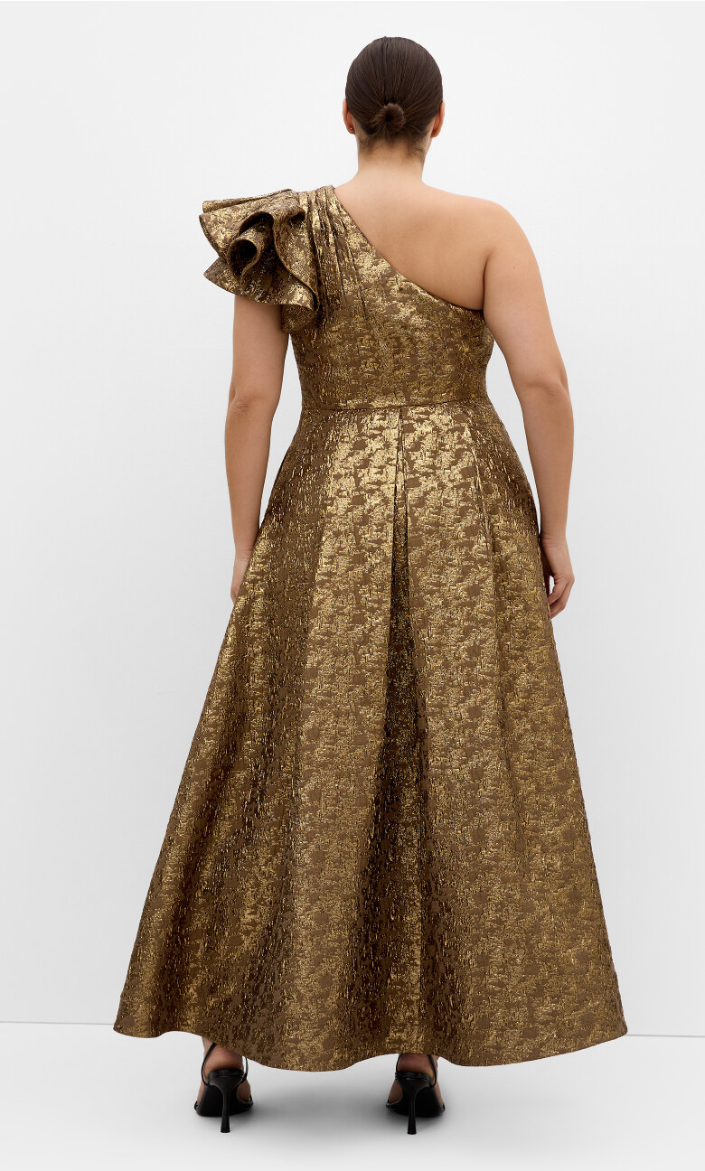 Gilded Beauty One Shoulder Maxi Dress - gold