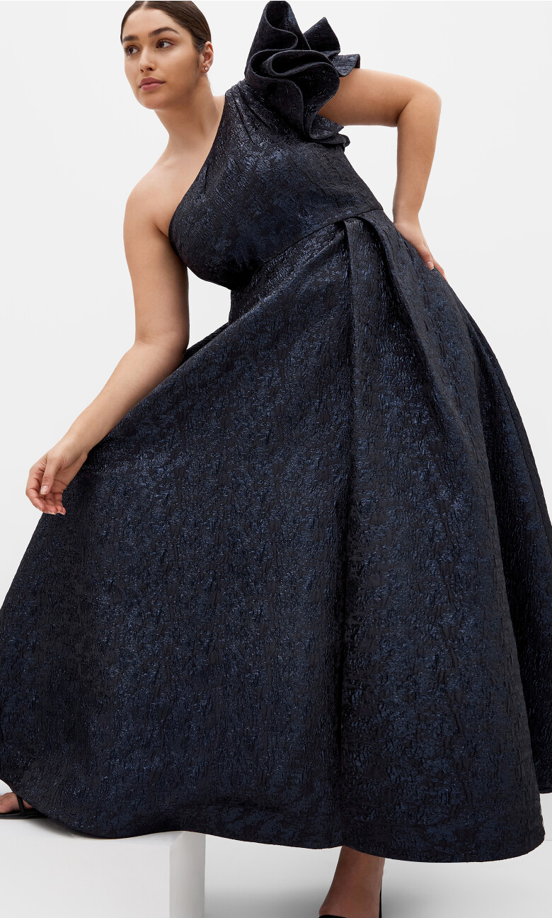 Gilded Beauty One Shoulder Maxi Dress - navy