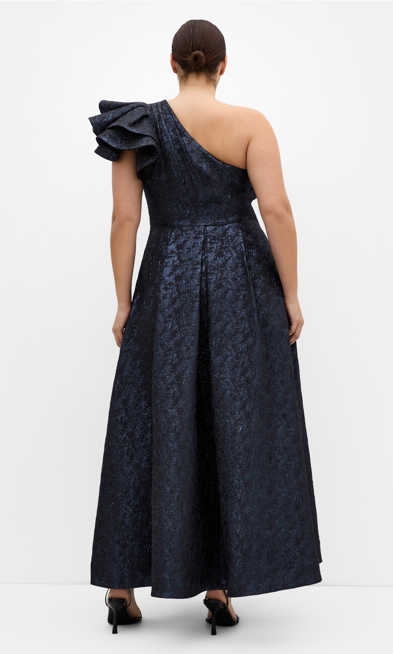 Gilded Beauty One Shoulder Maxi Dress - navy