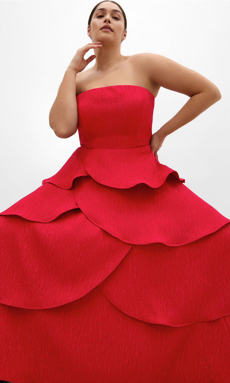 Elizabeth Tiered Frill Maxi Dress - crimson