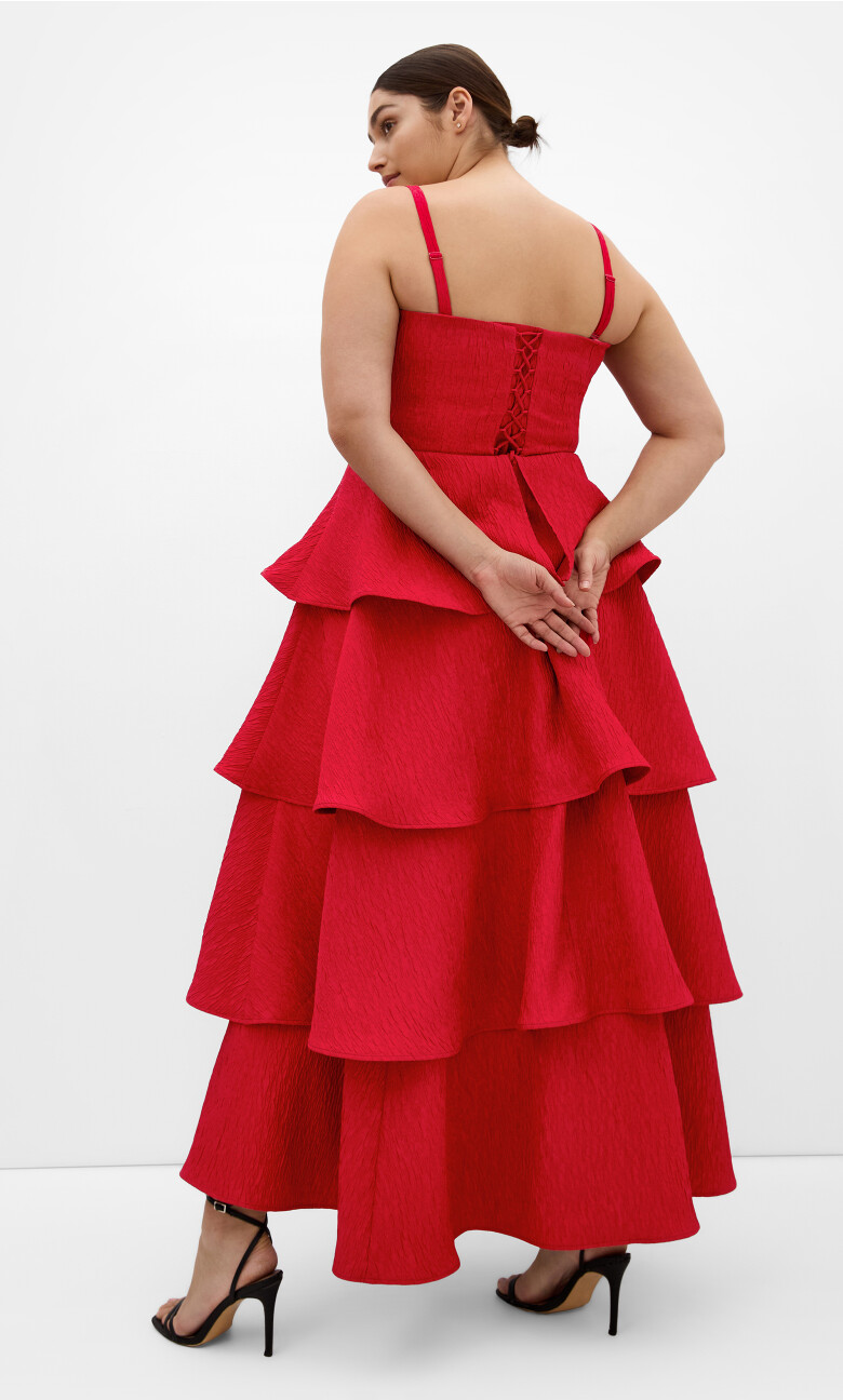 Elizabeth Tiered Frill Maxi Dress - crimson
