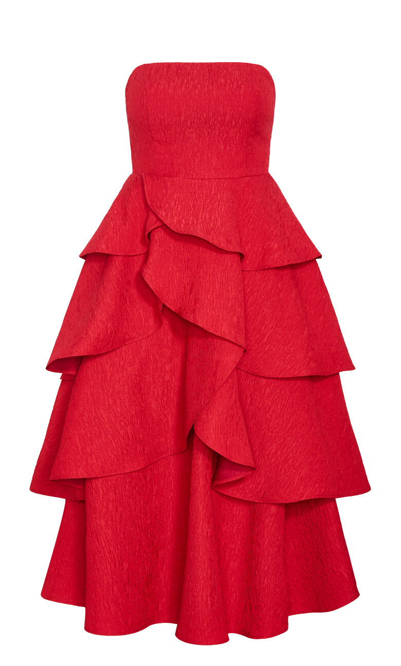 Elizabeth Tiered Frill Maxi Dress - crimson