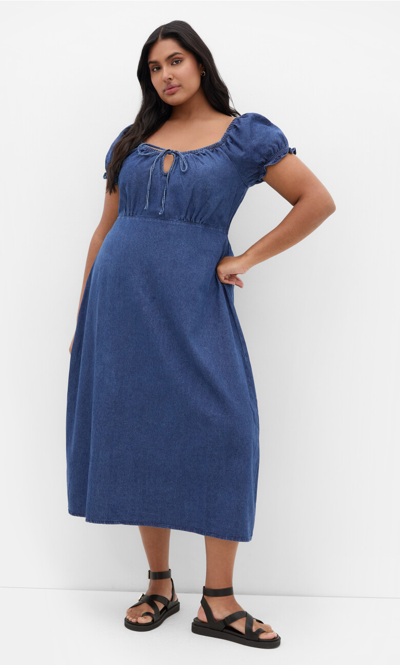 Plus Size Freya Denim Midi Dress - dark wash