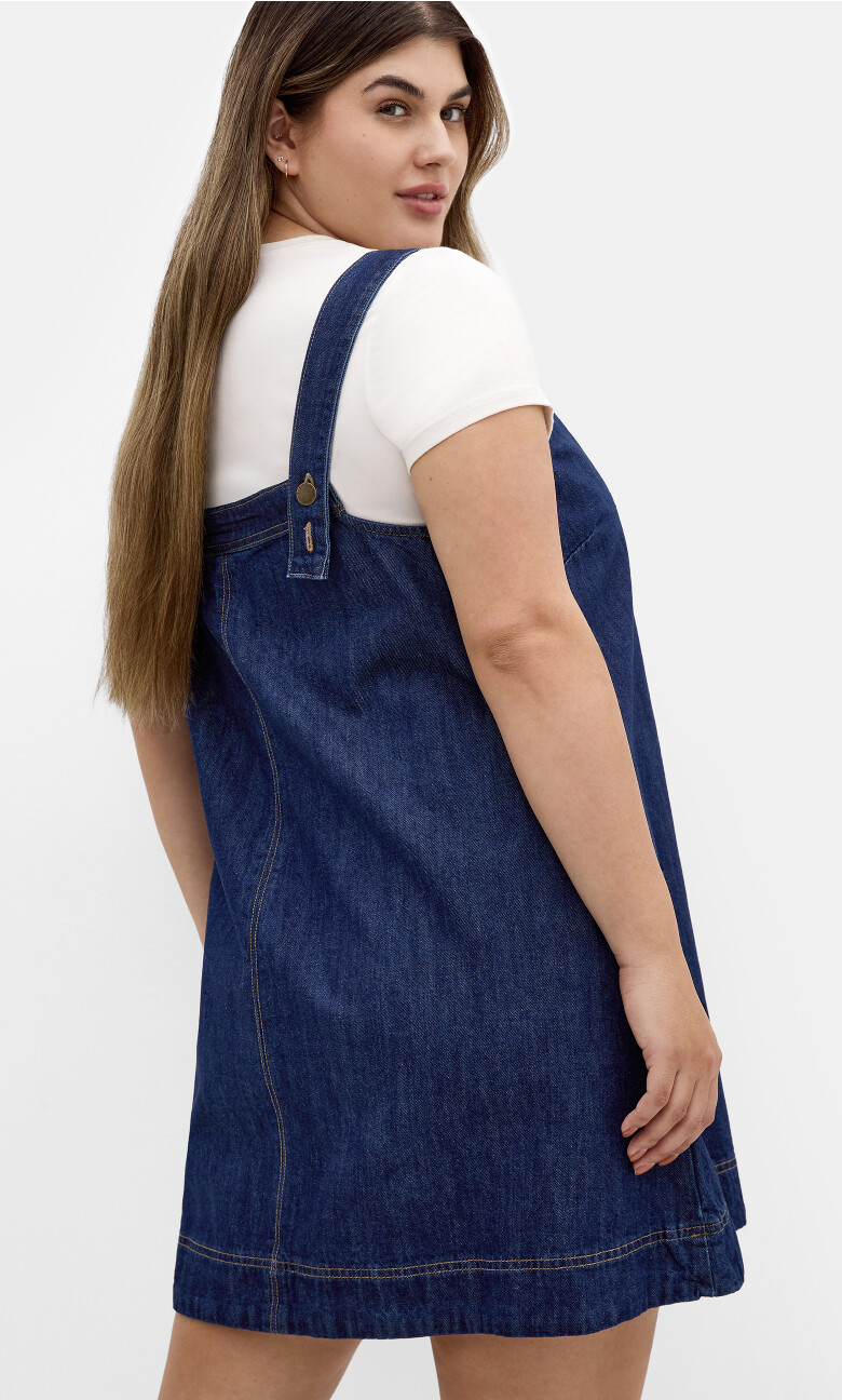 Dana Pinny Denim Mini Dress - dark wash