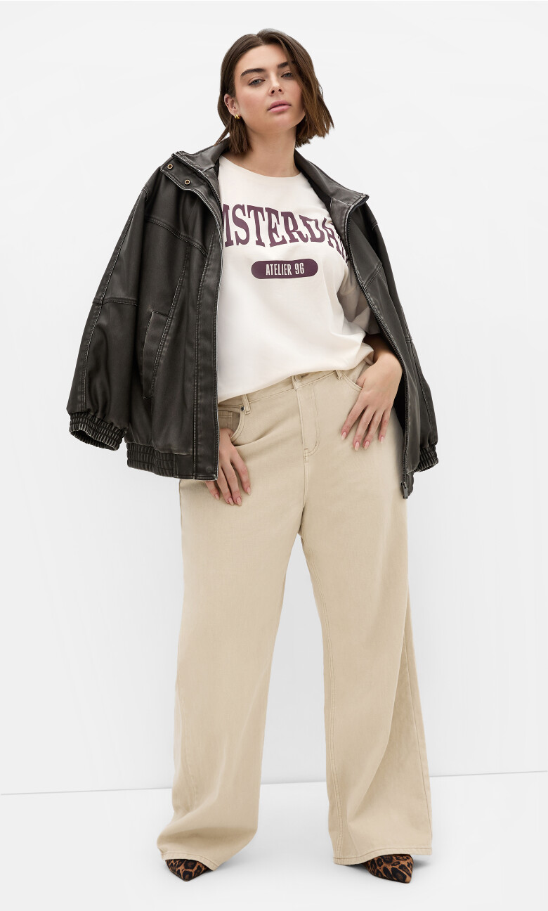 Plus Size Tee Oversized Prt - Cream