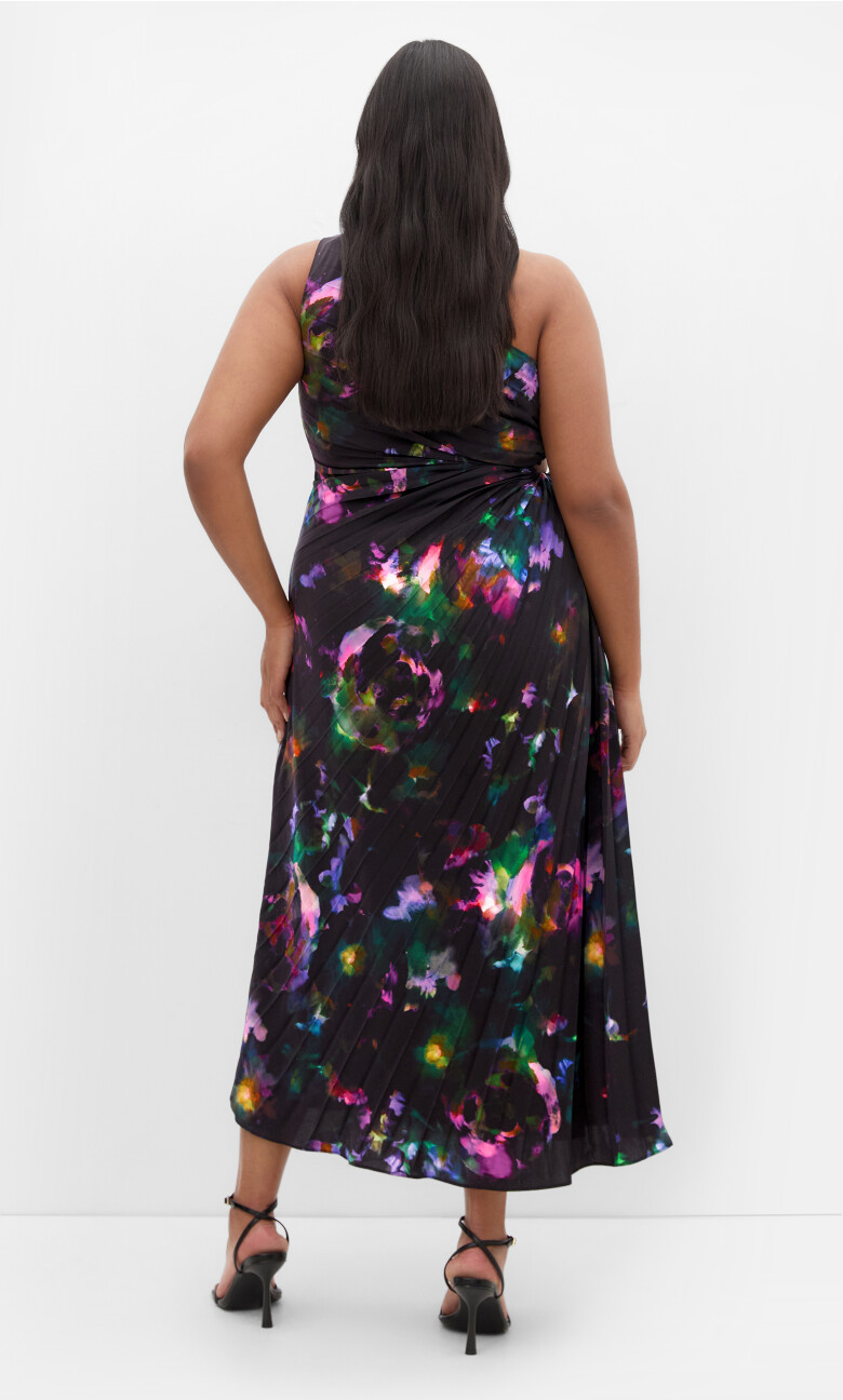 Aliza Print Pleat Maxi Dress - black