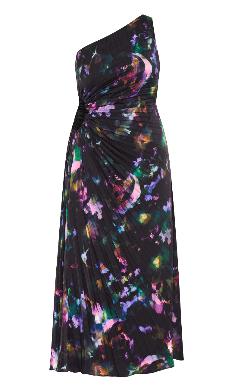 Aliza Print Pleat Maxi Dress - black